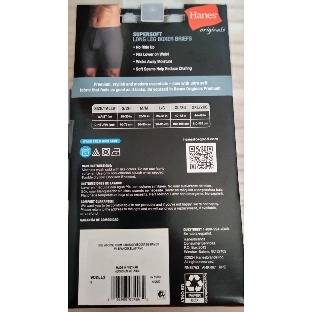 Hanes Originals Premium‎ Men's SuperSoft Long Leg Boxer Briefs 3pk Size S 28-30